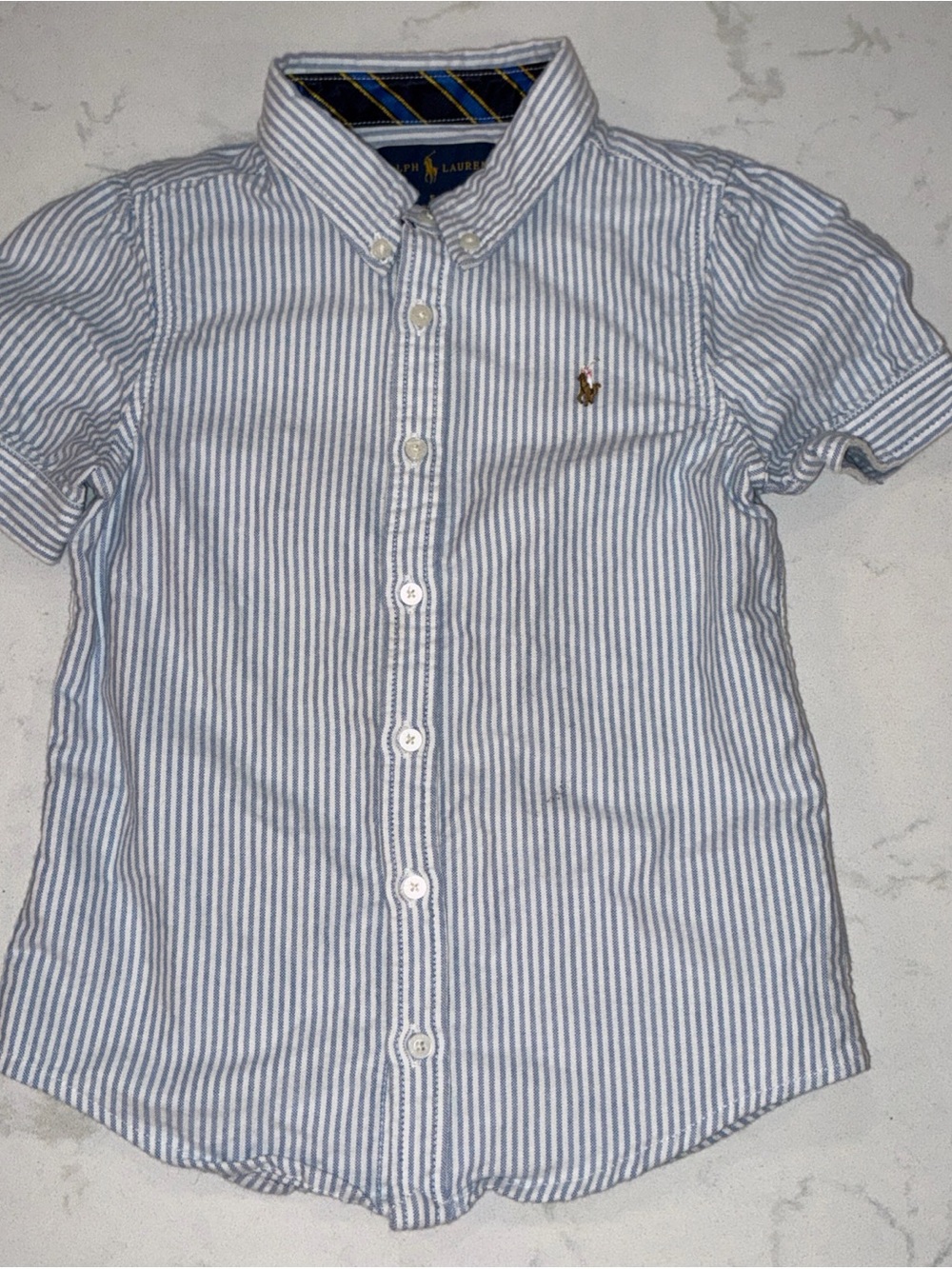 Ralph Lauren girls Oxford S/S shirt size 5 blue and white stripe button down